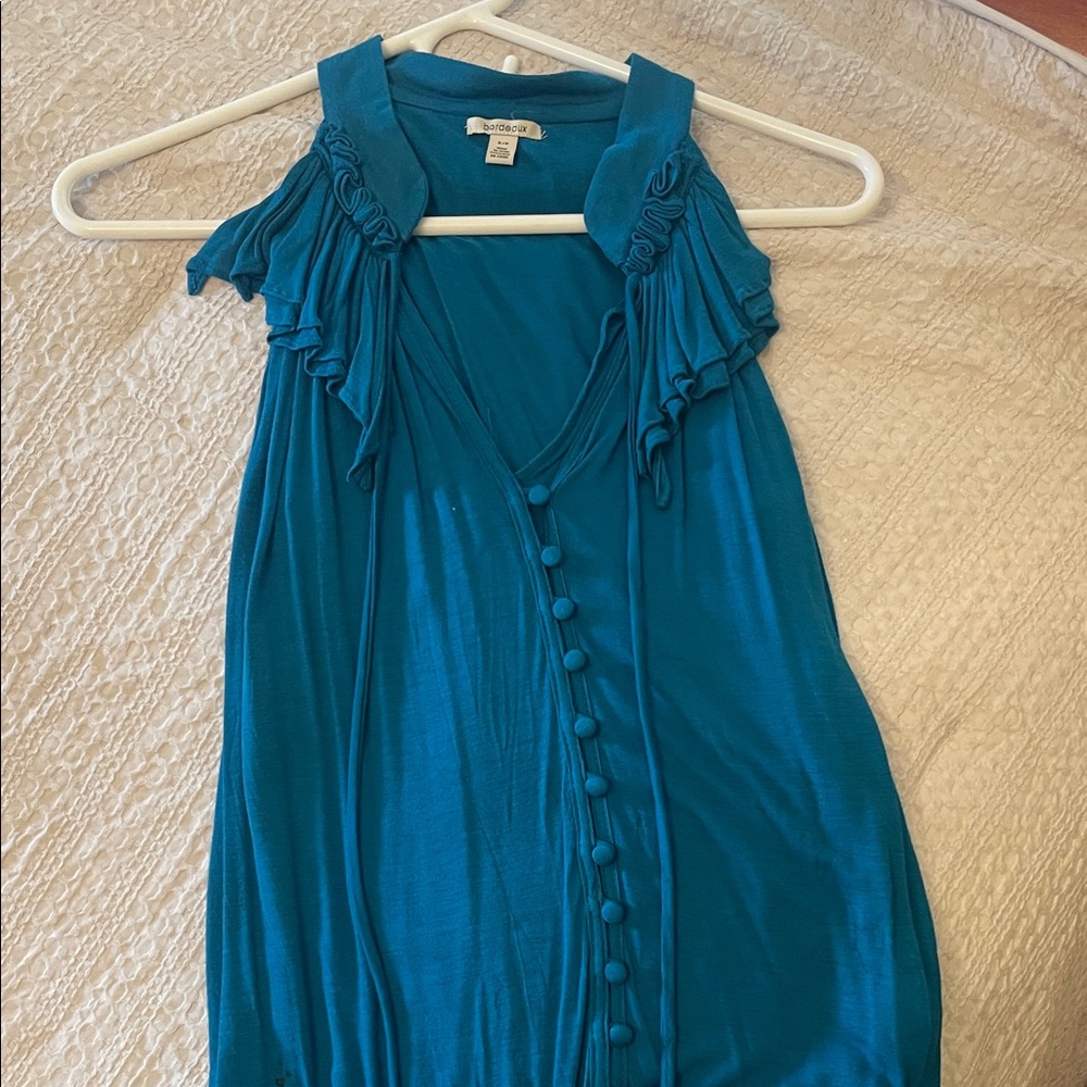 Bordeaux Teal Ruffle-Shoulder Button-Front Camisole